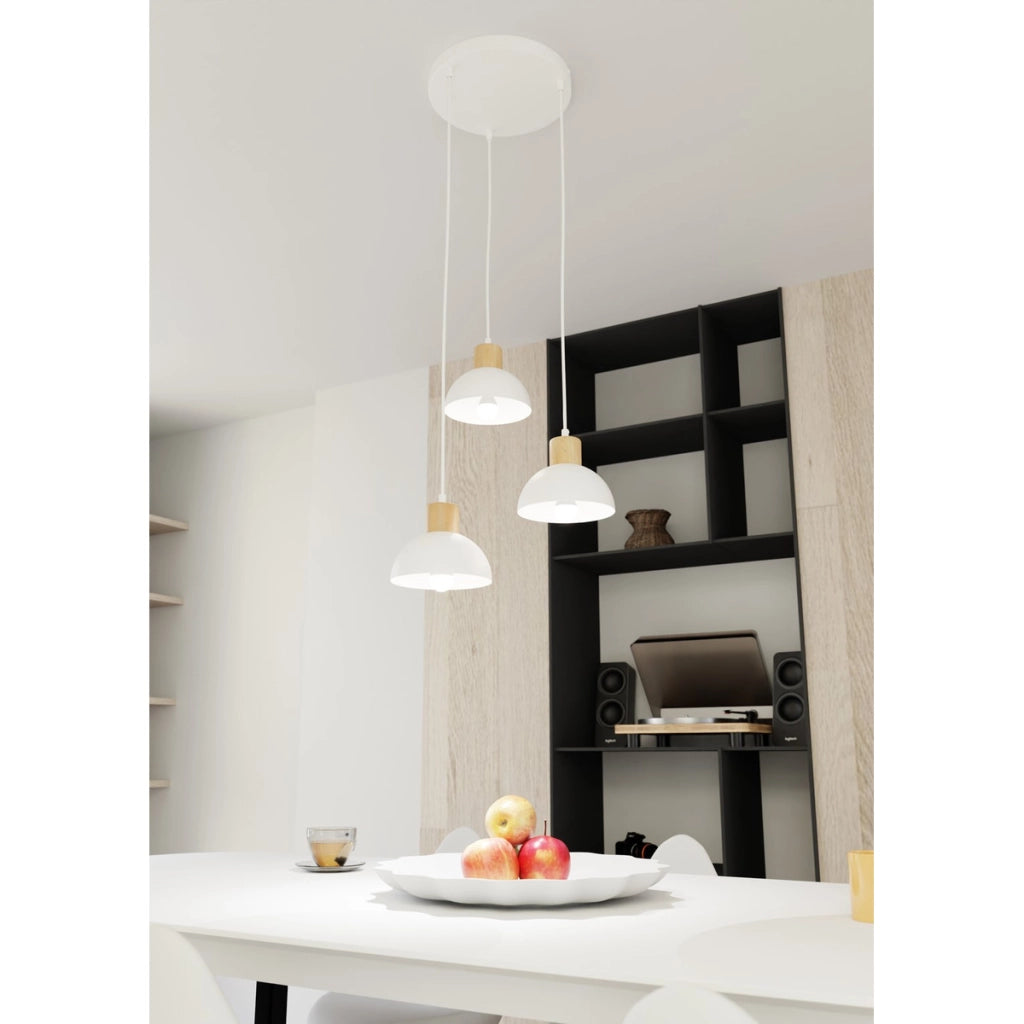 Lampada a sospensione Seco in acciaio e legno naturale