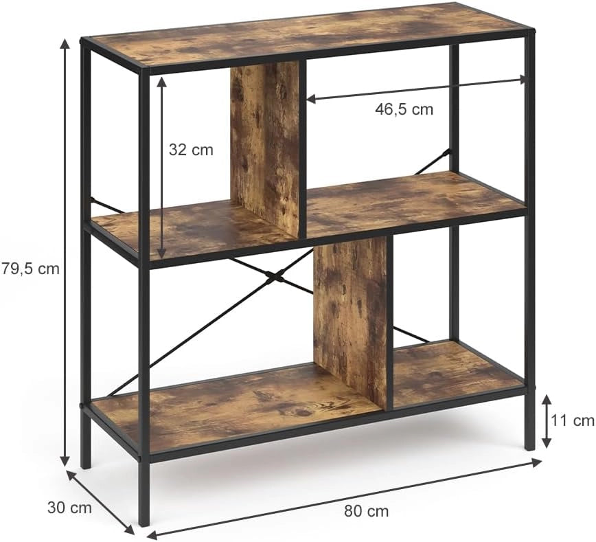 Divisorio per ambienti Fyrk, Legno antico, 80 x 79 cm, utilizzabile come divisorio con struttura in metallo e ripiani aperti