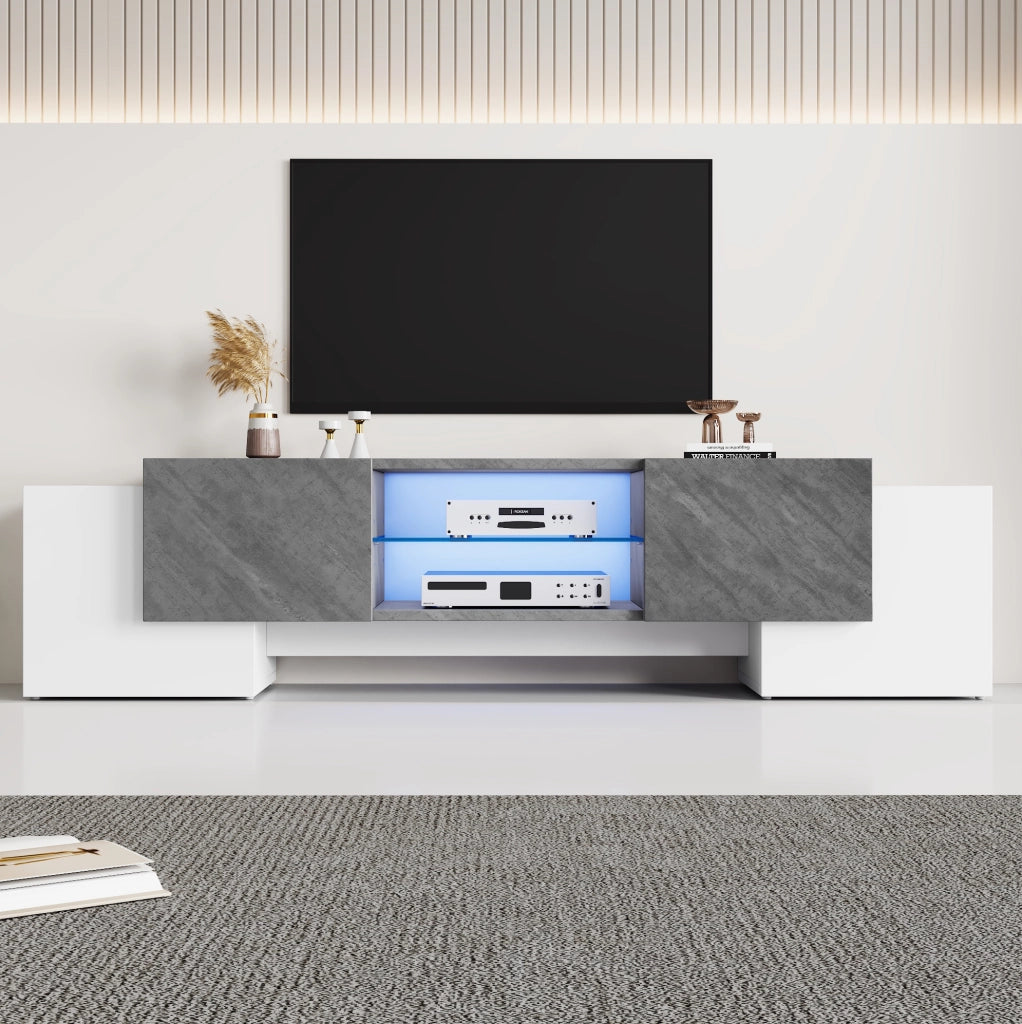 Mobile TV moderno 180 cm bianco e grigio con LED controllabile da app