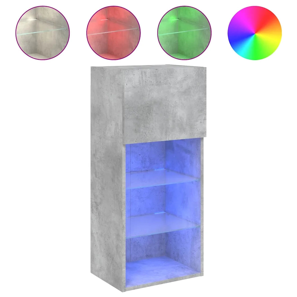 Mobili TV con Luci LED 2pz Grigio Cemento 40,5x30x90 cm 837050