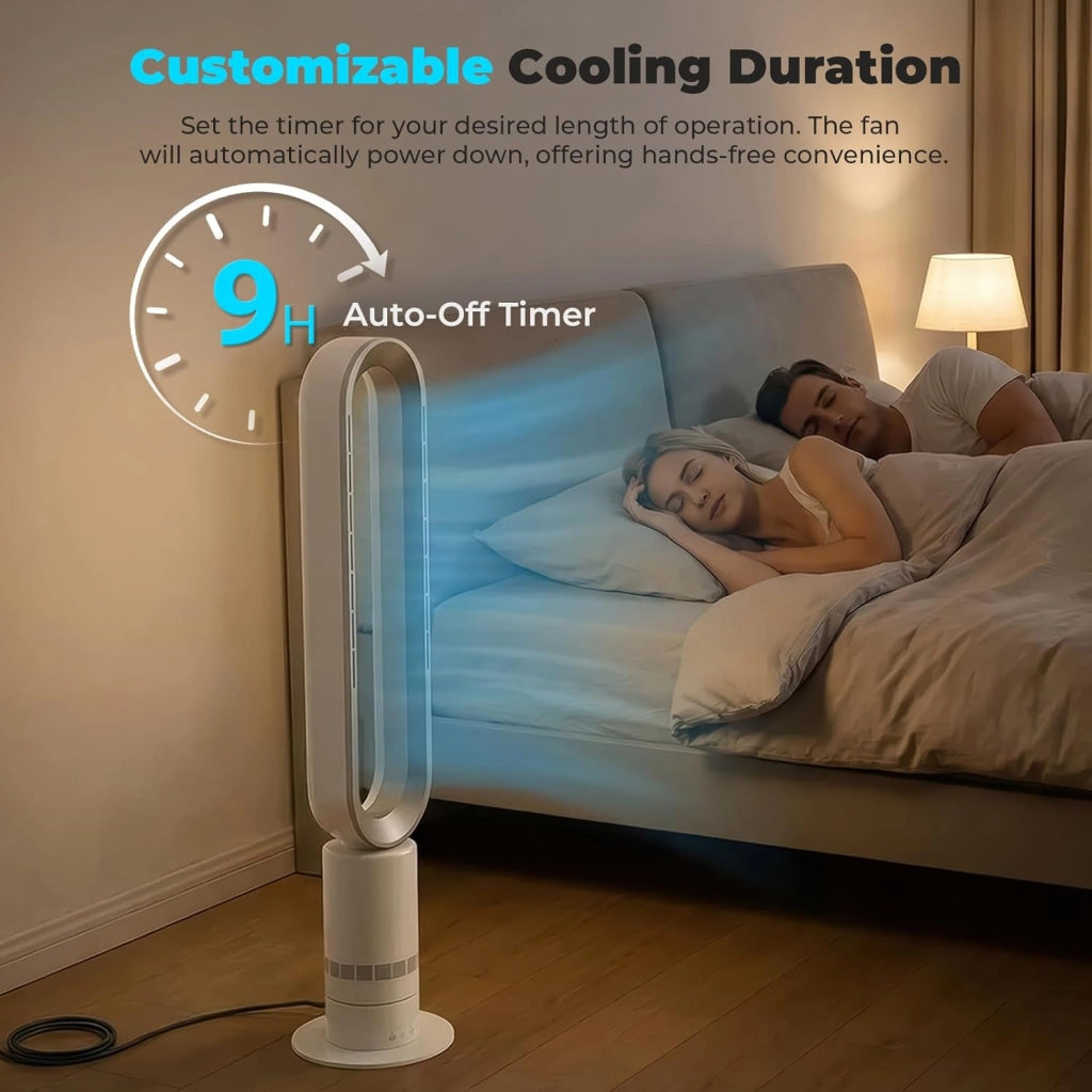 Ventilatore a torre senza lama, 10 velocità, oscillante a 71°, timer 9H, con telecomando, sicurezza per bambini, silenziatore, con display a LED, per camera da letto, ufficio