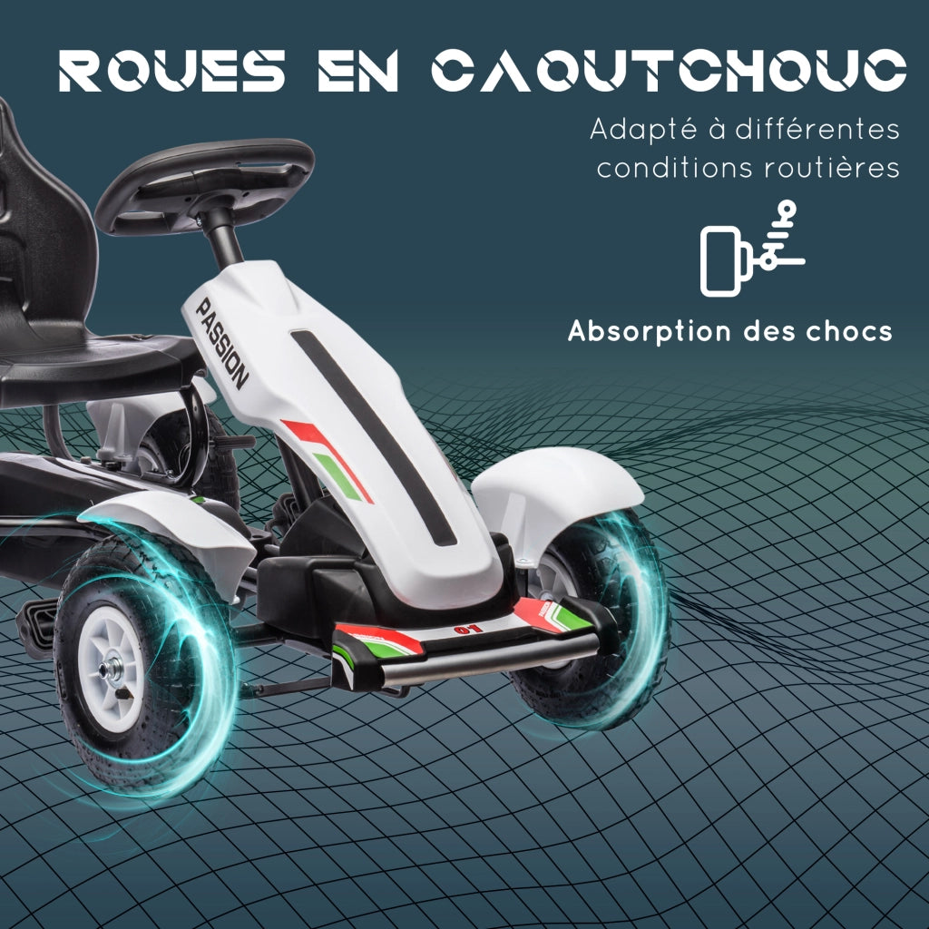 Go-kart a pedali per bambini ¨C Xylo ¨C sedile regolabile 3 posizioni, freno a mano, 5-12 anni, bianco nero