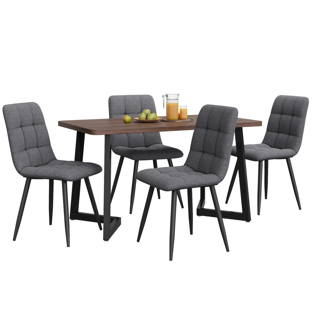 Set tavolo e 4 sedie 117x68 cm MDF noce e metallo nero per cucina