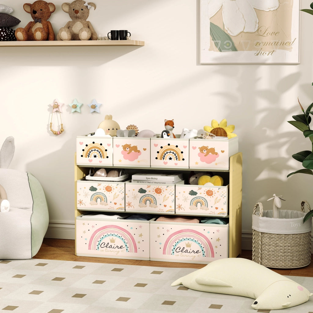 Scaffale bambini 3 ripiani con 9 cassetti tessuto ¨C Xylo ¨C giallo 93x30x70cm