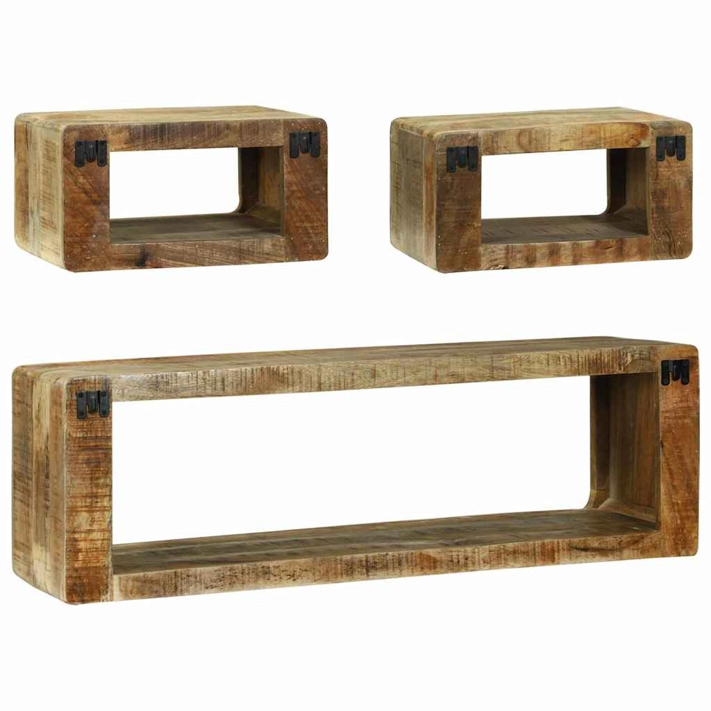 Set di 3 mobili TV modulari 100 x 30 x 32 cm con contenitore e ripiano stile contemporaneo realizzati in legno massello di mango marrone 02_0058074