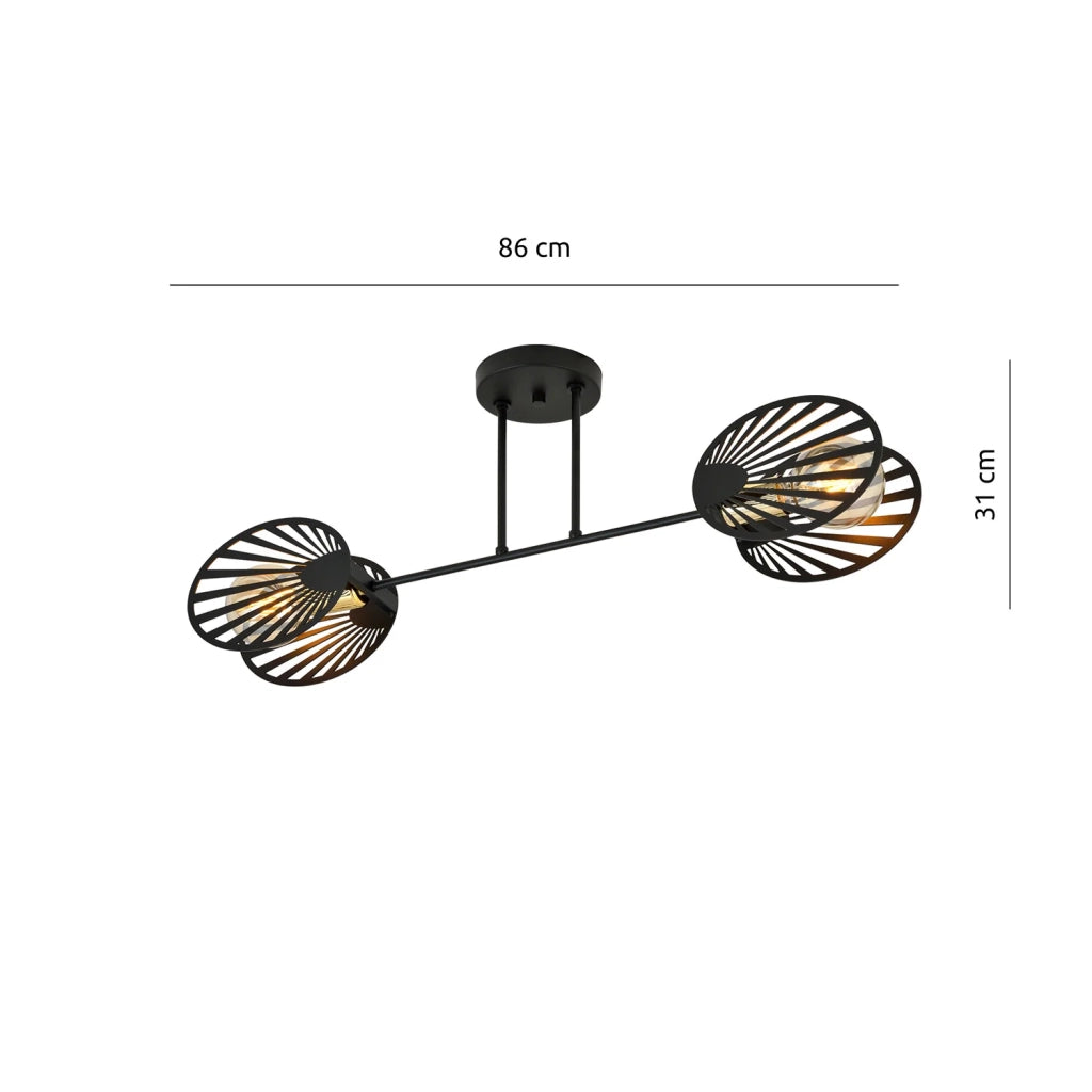 Plafoniera Contemporanea 2 Luci Tallia In Acciaio Nero E Oro