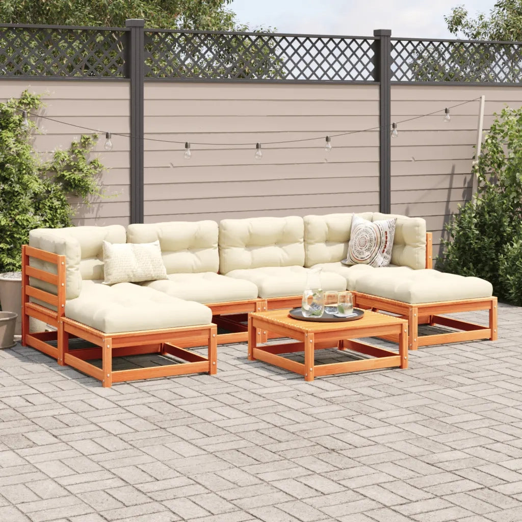 Set Divani Giardino 7 pz con Cuscini Marrone Cera Massello Pino 3295823