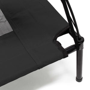 Brandina per cani e gatti con tettoia nera, cuccia per cani max 25kg, lettino da esterno per animali con tettuccio parasole, 76x60x16cm