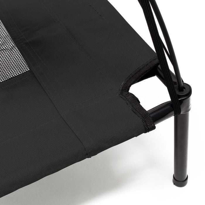 Brandina per cani e gatti con tettoia nera, cuccia per cani max 25kg, lettino da esterno per animali con tettuccio parasole, 76x60x16cm