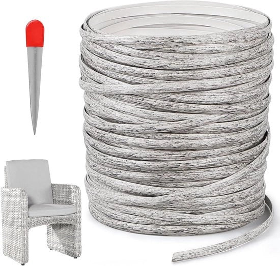 65 m rotan in fibra di plastica tessuto PE tessitura di fibra sintetica per la riparazione di mobili in rotan per esterni riparazione di sedie e tavoli in rotan (tessuto a trama mista grigia)