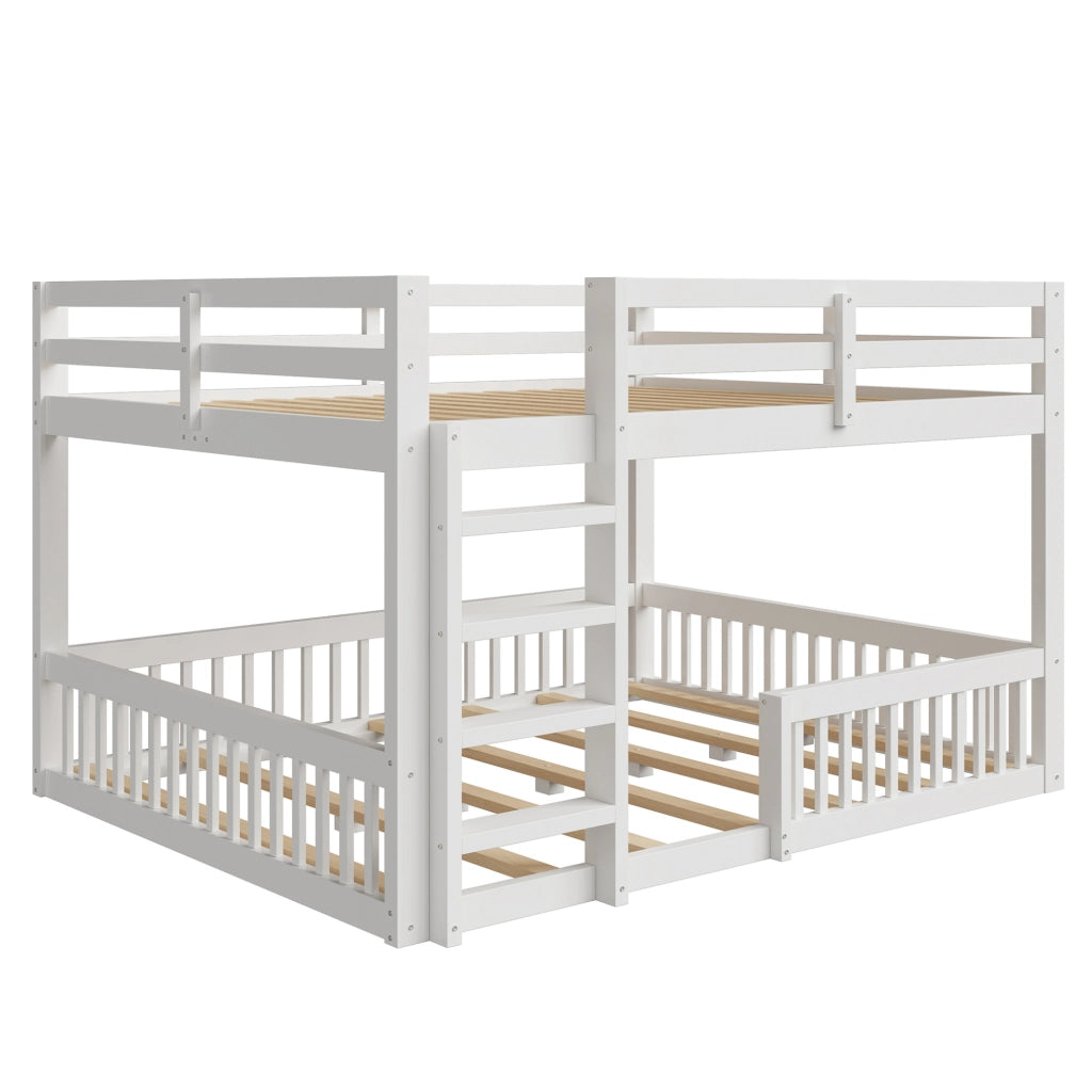 Letto a castello 160x200 cm con sponde; in pino e MDF; bianco