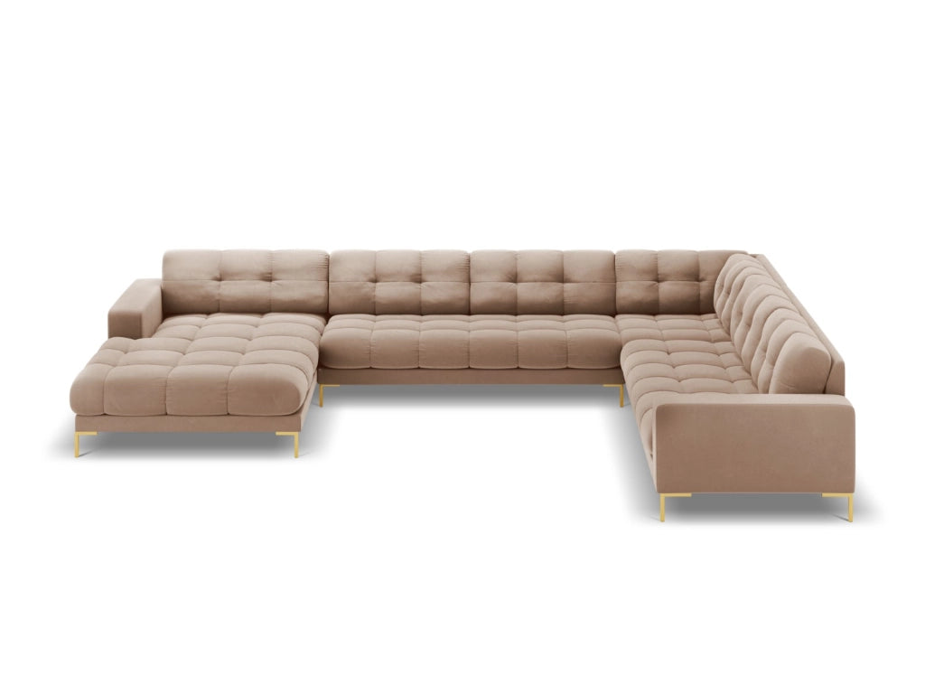 Cosmopolitan Design - Divano panoramico destro "Bali" 7 posti in velluto beige 