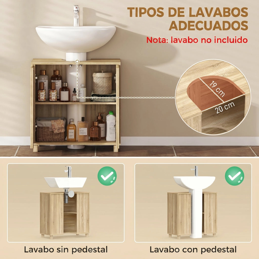 Mobile Bagno Sottolavabo con Ante a Listelli e Ripiano Regolabile ¨C Zephmum ¨C Bianco 60x30x