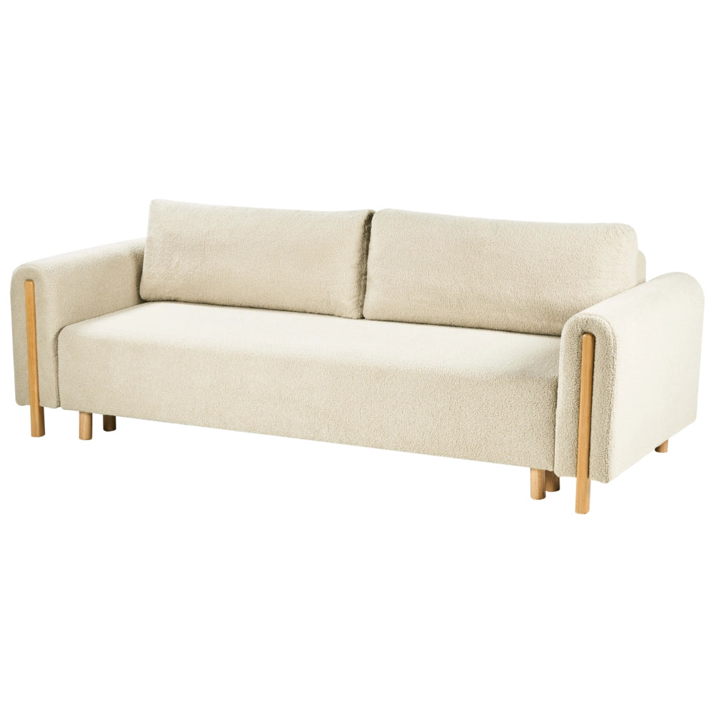 Divano letto in tessuto bianco sporco Rivestito con meccanismo Click-Clack Sleeper con contenitore Stile minimalista con braccioli
