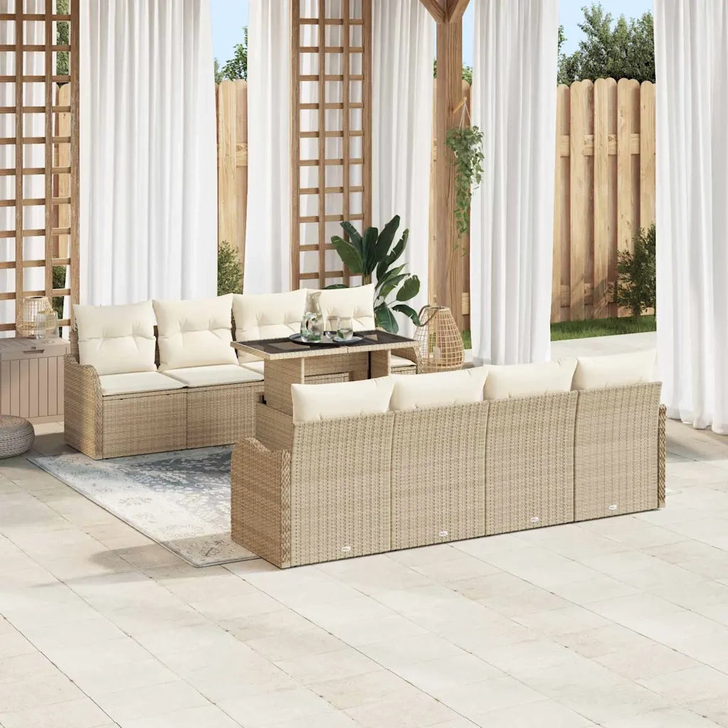Set Divano da Giardino con cuscino 7 pcs Beige polyrattan 3348427