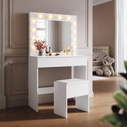 Tavolo da trucco con illuminazione LED e specchio HD - Tavolo da trucco con 3 colori e 10 livelli di luminosità regolabili, 80 x 40 x 140 cm