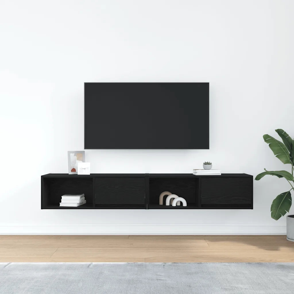 Mobili TV 2 pz Rovere Nero 80x31x25,5 cm in Legno Multistrato