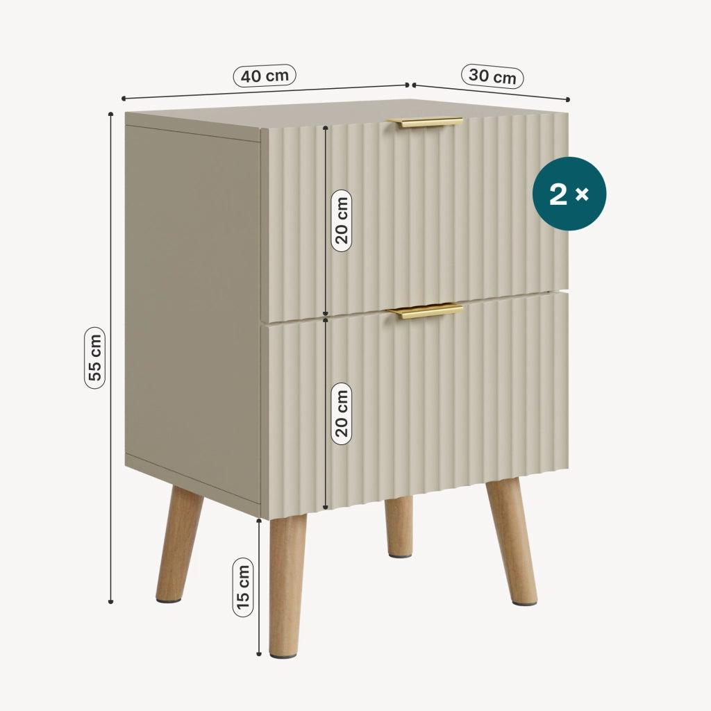 Set di 2 Comodini Nand con 2 Cassetti 55x40x30 cm color Sabbia [en.casa]