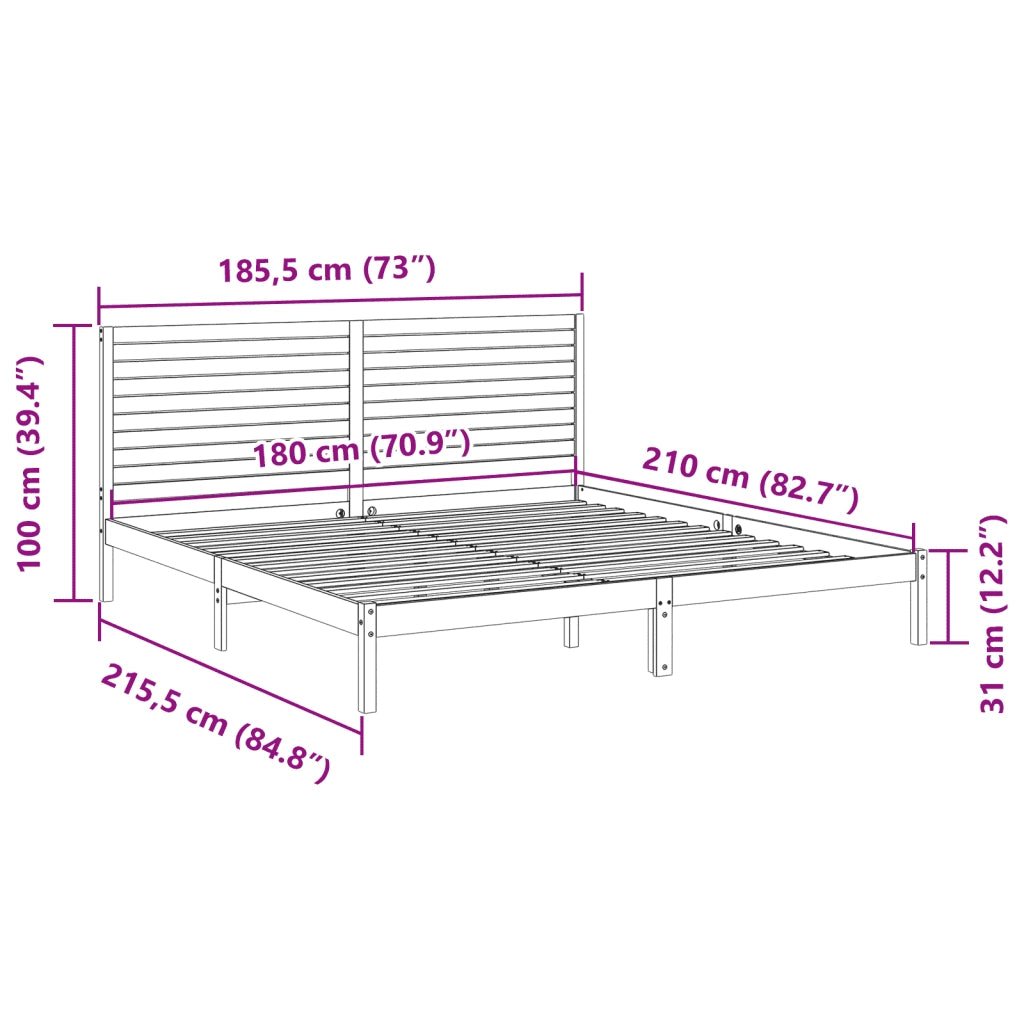 vidaXL Giroletto Extra Lungo senza Materasso Bianco 180x210cm Massello