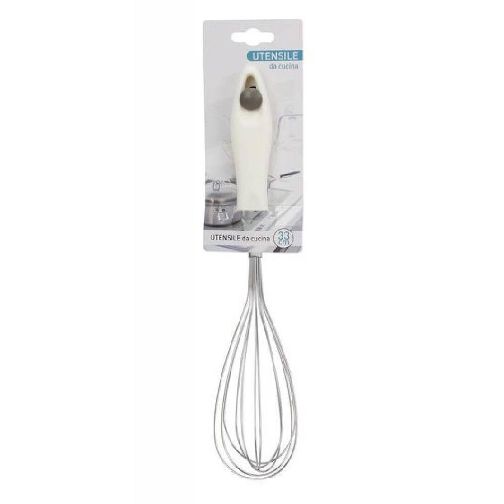 Trade Shop - Frusta 33 Cm Con Manico In Plastica Bianca Utensile Da Cucina Pasticceria 66157 -
