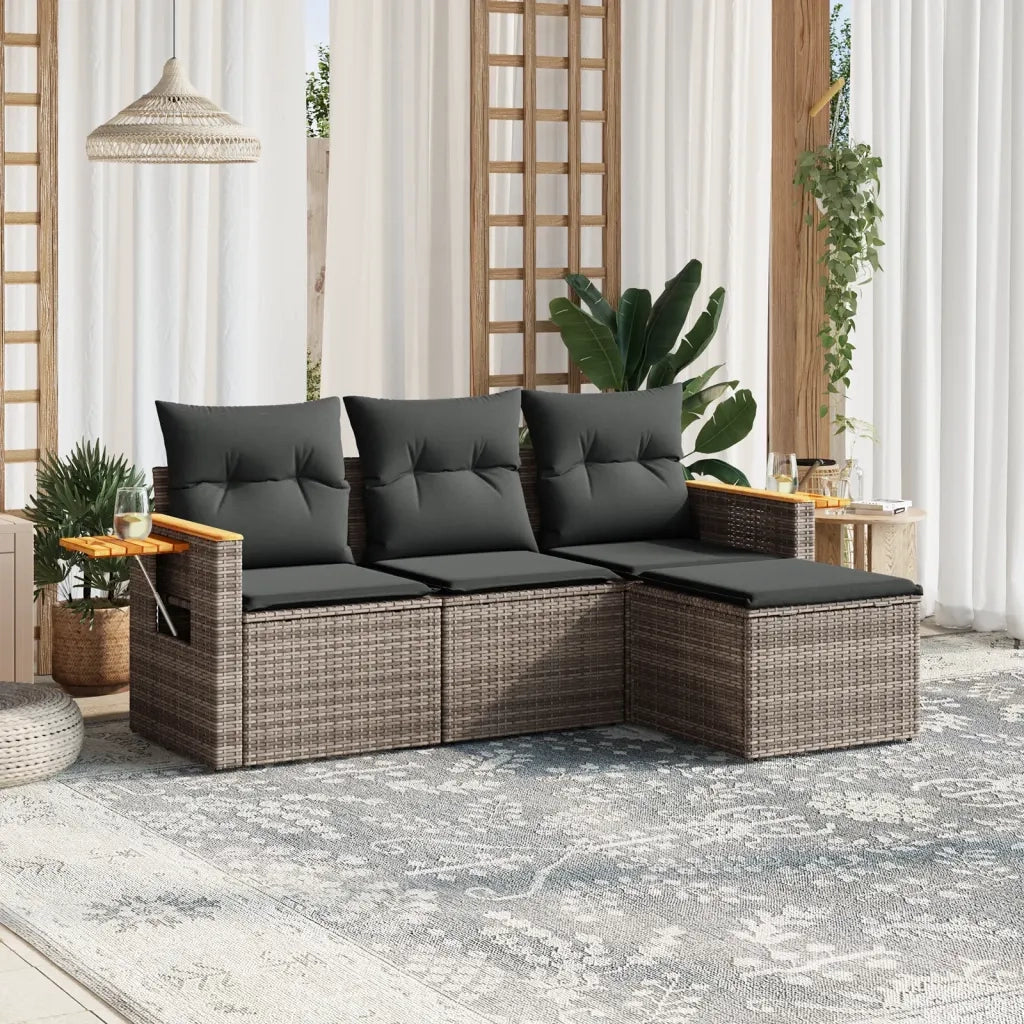 Set Divani da Giardino 4 pz con Cuscini in Polyrattan Grigio 3259148