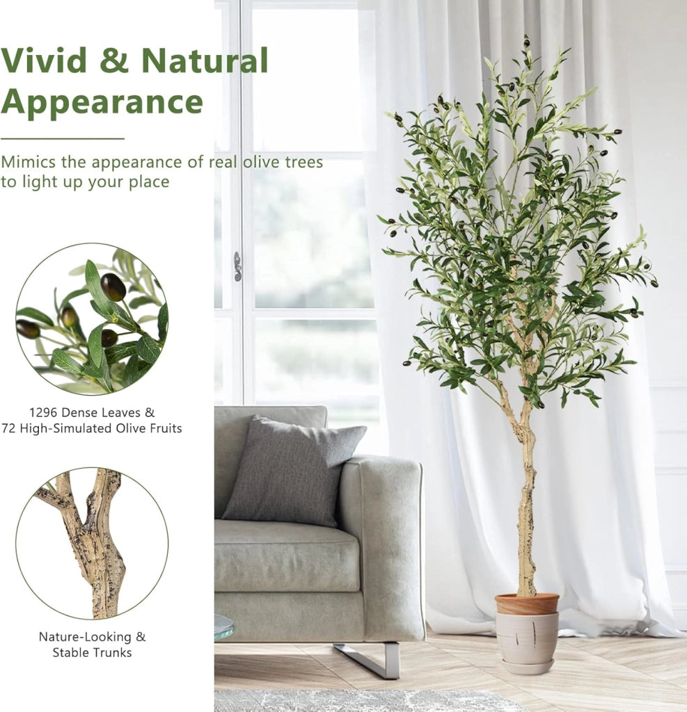 Set di 1/2 Alberi di Ulivo Plastica, Piante Finte Perfette in Vaso per Interni Esterno, Pianta Artificiale con 1296 Foglie e 72 Frutti, Artificiale Ideale per Decorazione Domestica (1)