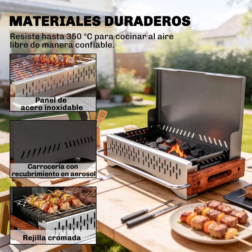 Barbecue a Carbone Pieghevole Portatile ¨C zephmum ¨C Nero 50.5x34x33 cm con Vassoio Estraibile
