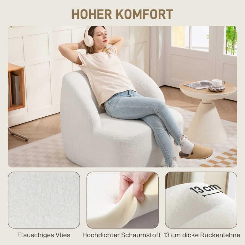 Fauteuil con schienale imbottito in pile e base antiscivolo per salotto e studio in poliestere crema