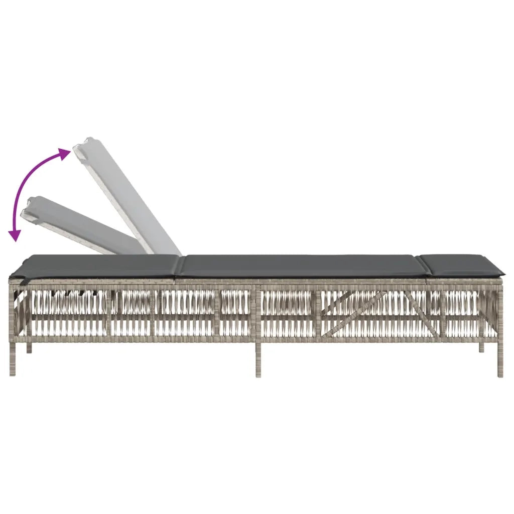Lettino Prendisole | Sdraio da giardino | Lettino da sole con Cuscino Grigio Chiaro in Polyrattan