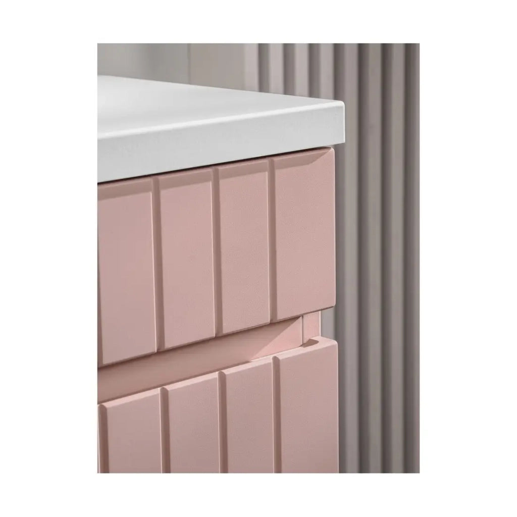Set da bagno ICON: mobile sottolavabo 80cm rosa cipria + piano per lavabo bianco