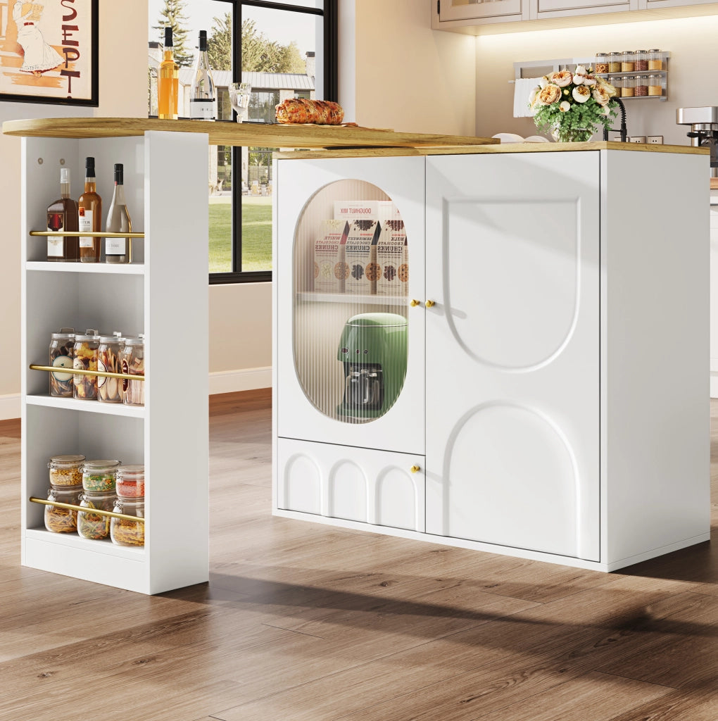 Isola cucina girevole con contenitore 138x39x105 cm bianca