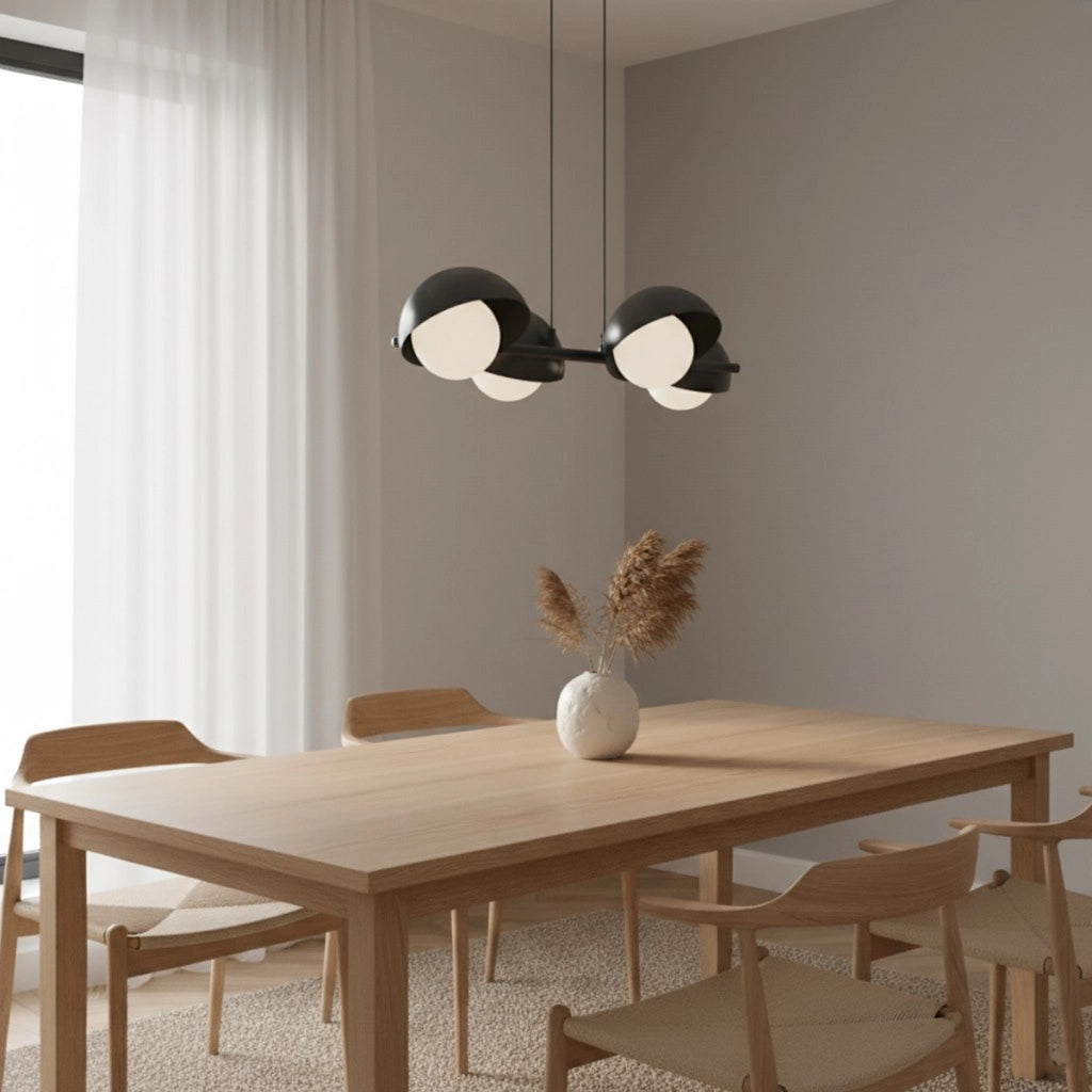 Lampada a sospensione BOOM in acciaio nero con diffusori sferici