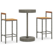 Set Bar Giardino 3pz | Set Salotto da Giardino Grigio Polyrattan e Legno Massello Acacia