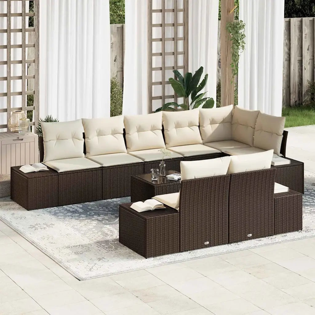 Set Divano da Giardino 9 pcs Marrone e Crema polyrattan 3347118