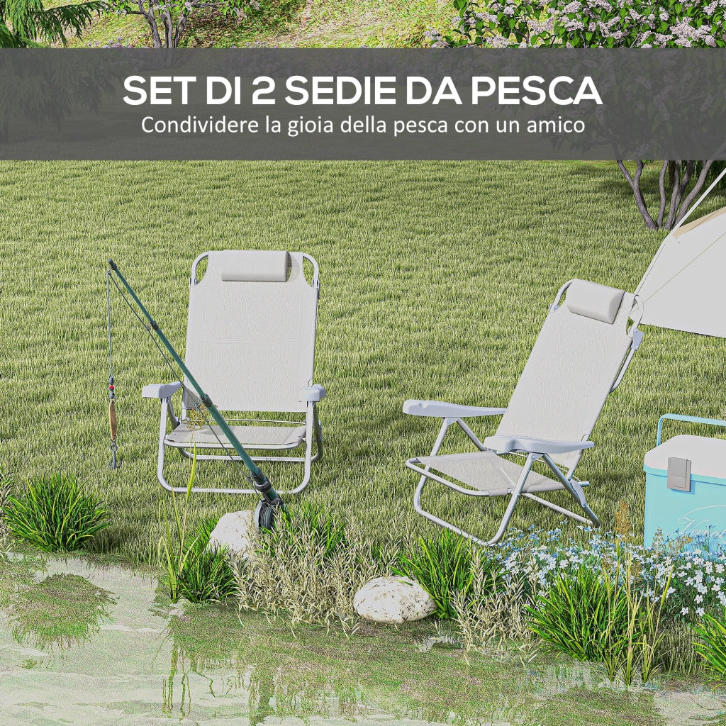 Set 2 Sedie Pieghevoli Reclinabili ¨C Zephmum ¨C Grigio Chiaro Alluminio 62x65x80 cm