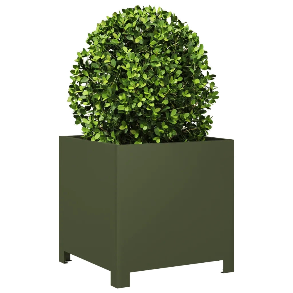 Fioriera | Cassetta per fiori | Vaso da Giardino Verde Oliva 40x40x40 cm in Acciaio