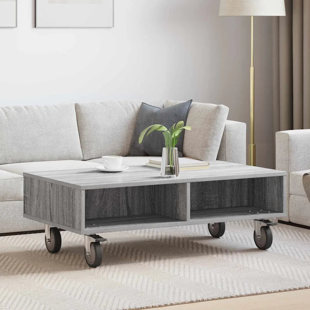 Tavolino con Ruote Grigio Sonoma 90 x 50 x 30 cm