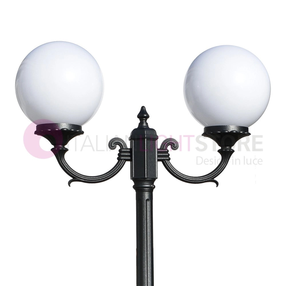 ORIONE ANTRACITE Lampione a 2 luci per Esterno Giardino con sfere globi policarbonato d.25 GARDENLIGHT