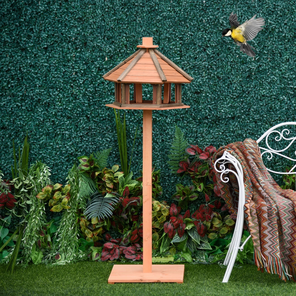 Casetta da giardino in legno con tetto a due falde base stabile e piattaforma per cibo e acqua natural Ø52 × 130 cm
