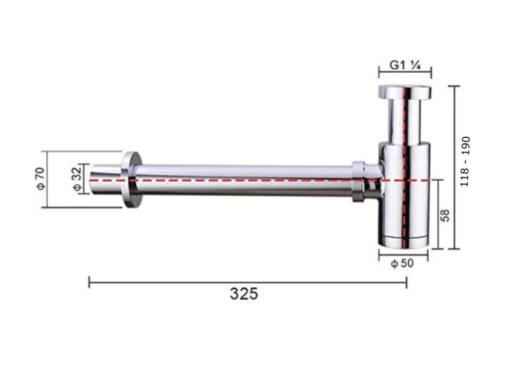 Sifone a bottiglia lavandino scarico 1" 1/4 lavabo cromato con rosone Art.69374