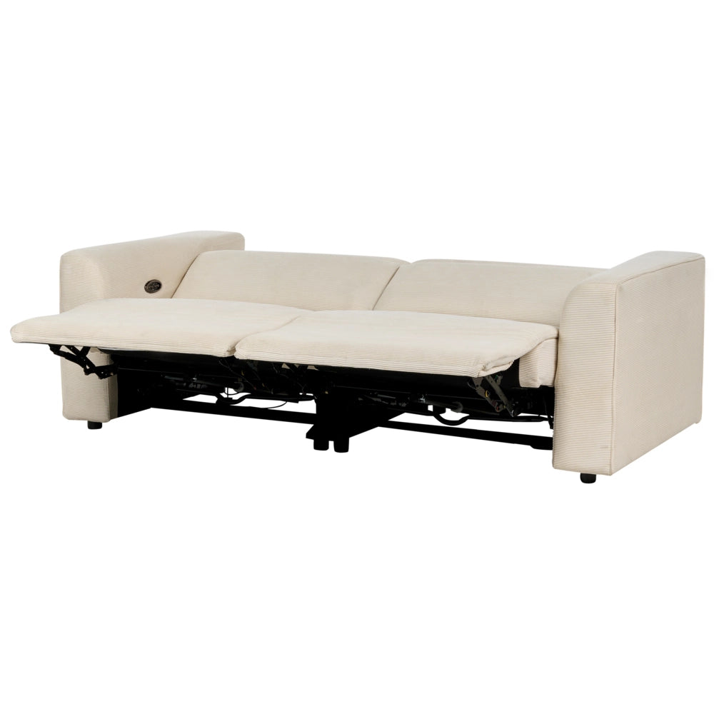 Divano elettrico reclinabile in tessuto beige a 2 posti, poggiapiedi e poggiatesta regolabili con porta USB