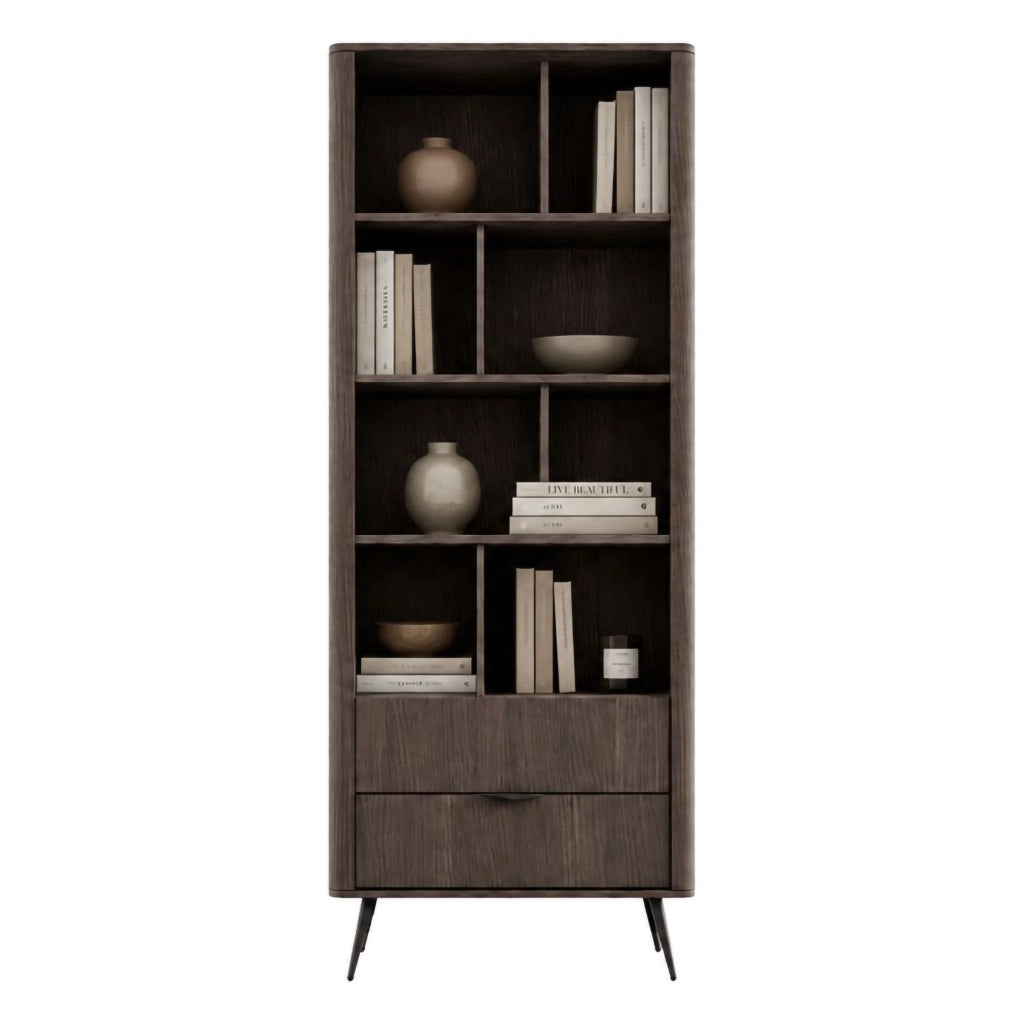 Biblioteca Kada, Libreria 2 Cassetti, 88x38x194h cm Marrone Noce