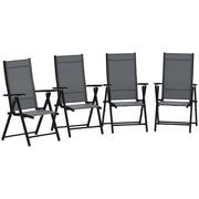 Set 4 Sedie da Giardino 56x69x106 cm Pieghevoli e Traspiranti in Acciaio e Poliestere Grigio