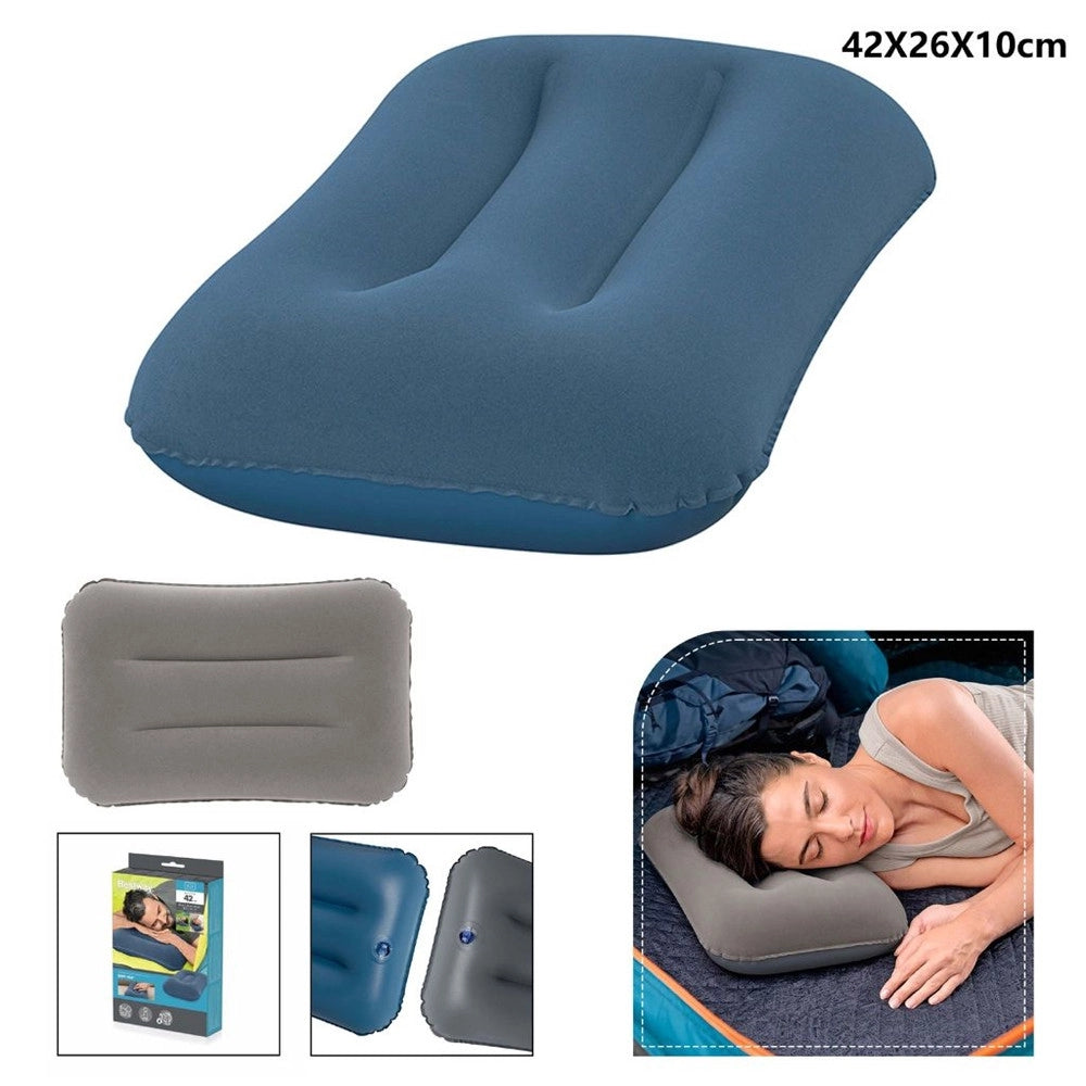 Trade Shop - Cuscino Gonfiabile Floccato Rettangolare 48x30cm Per Viaggi Campeggio Mare 67121 -