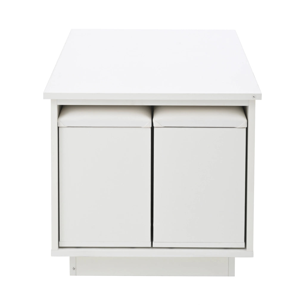 OKWISH Tavolino da Salotto Alzabile con 2 Cassetti, LED, Vano Nascosto e 2 Sgabelli, Bianco, 100 x 50 x 45 cm