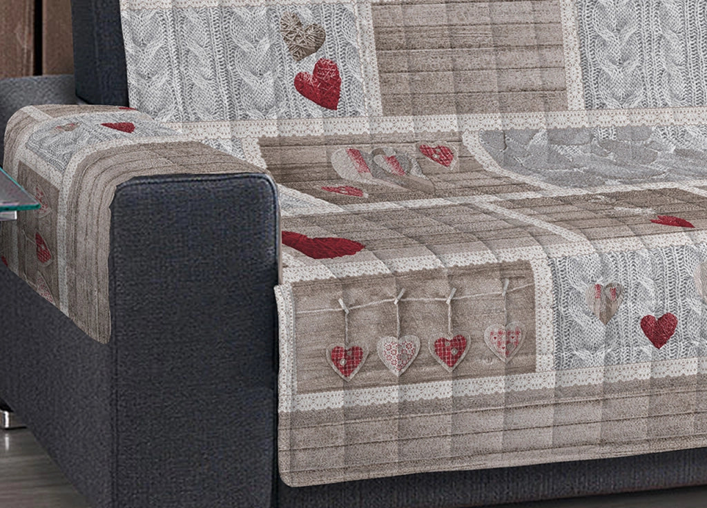 Copridivano Trapuntato Disegno Shabby Love - Poltrona - Rosso