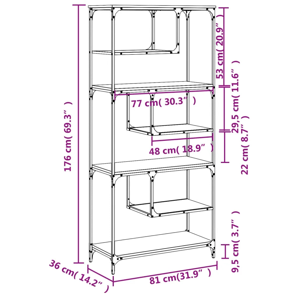 Libreria-Scaffale per Libri-Mobile di Stoccaggio Grigio Sonoma 81x36x176 cm in Legno Multistrato