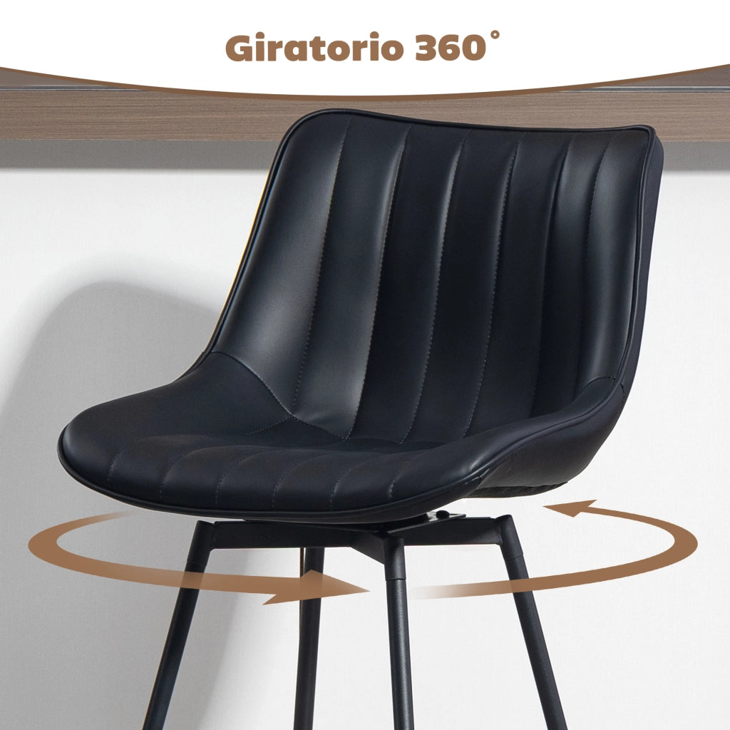 Set di 2 Sgabelli da Bar Girevoli 360¡ã ¨C Zephmum ¨C Nero, Similpelle