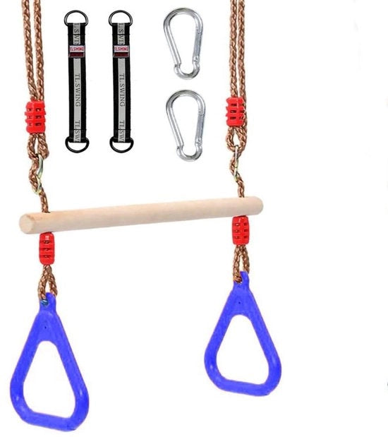 Sedia oscillante trapezoidale multifunzionale - Schienale in legno - Anelli in plastica - Sostegno fino a 120 kg - Utilizzabile all'aperto/interno - Dimensioni 45 cm/2 m