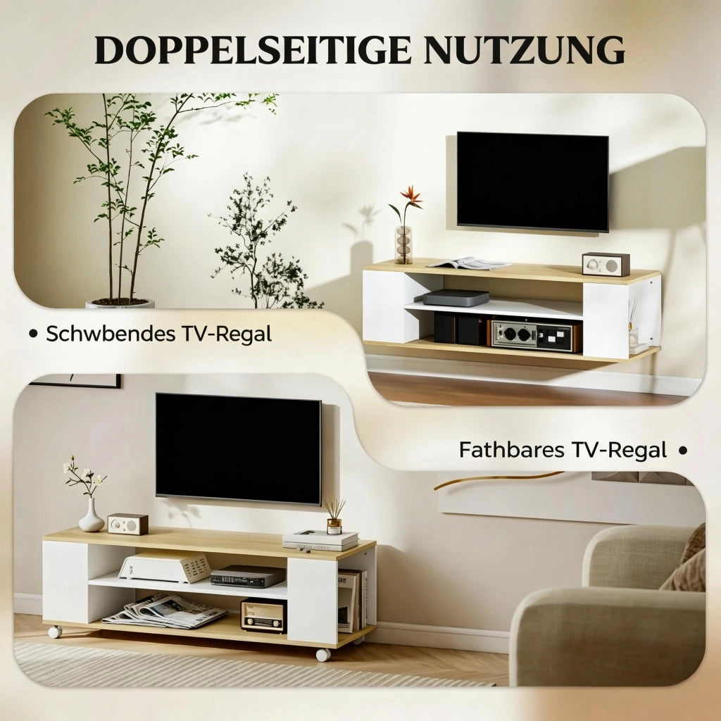 MOBILE TV con ruote 120x40x38,5 cm naturale e bianco